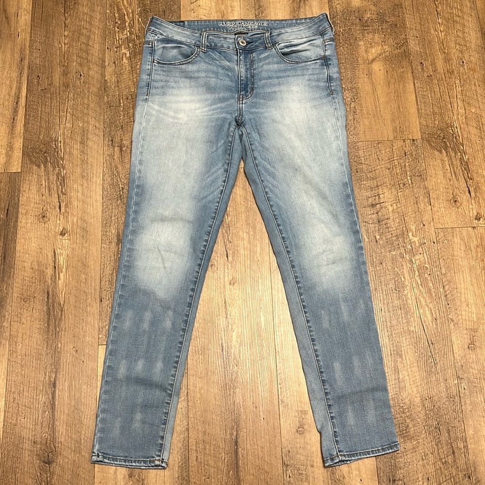 American Eagle 🦅 Super Stretch Jeggings - Distressed Blue, Size 14 Long, GUC‼️